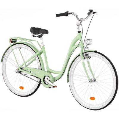 Rower miejski INDIANA Moena A3B 28 cali damski Miętowy + Koszyk na rower VÖGEL VKS-105 Stalowy