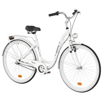 Rower miejski INDIANA Moena A3B 28 cali damski Biały + Koszyk na rower VÖGEL VKS-105 Stalowy