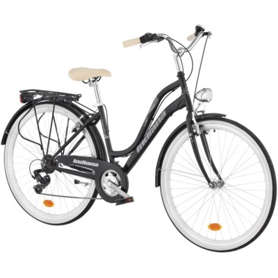 Rower miejski INDIANA Impala 7B 28 cali damski Czarny + Koszyk na rower VÖGEL VKS-105 Stalowy