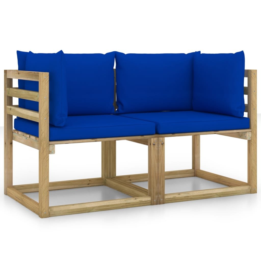 Sofa narożna ogrodowa z poduszkami niebieskimi 64x
