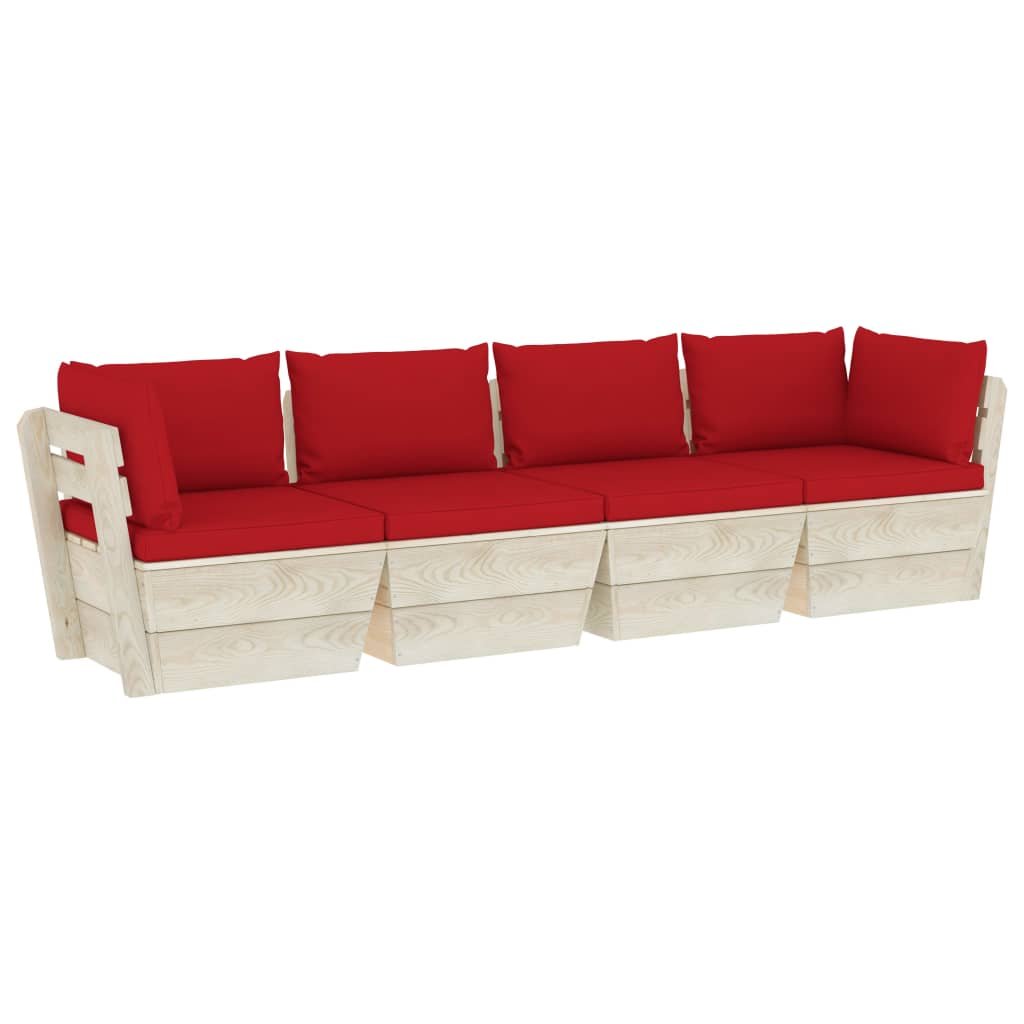 Sofa ogrodowa z paletami 4-osobowa, czerwona, 60x6