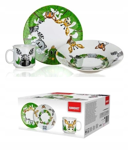 TALERZE DLA DZIECI obiadowy JUNGLE komplet 3 cze ceramiczny głęboki płytki