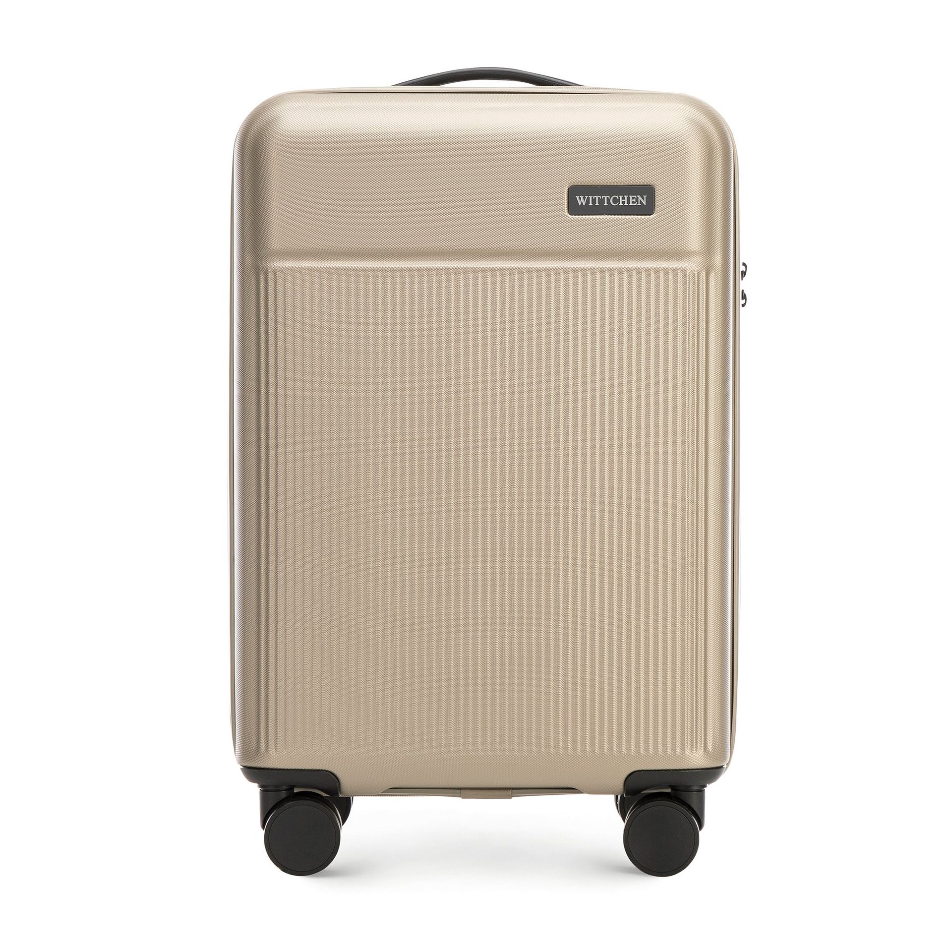 Walizka kabinowa z ABS-u z pionowymi paskami beżowa