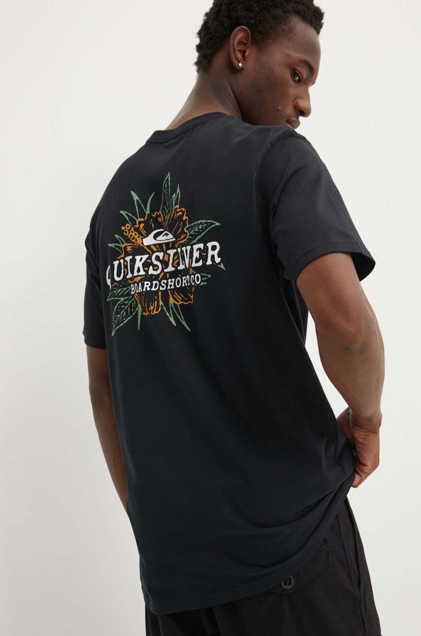 Quiksilver t-shirt bawełniany HIBISCUS męski kolor czarny z nadrukiem AQYZT09761