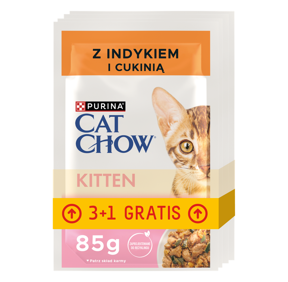 CAT CHOW Kitten Karma dla kociąt z indykiem i cukinią w galaretce 4x85g (3+1 GRATIS)