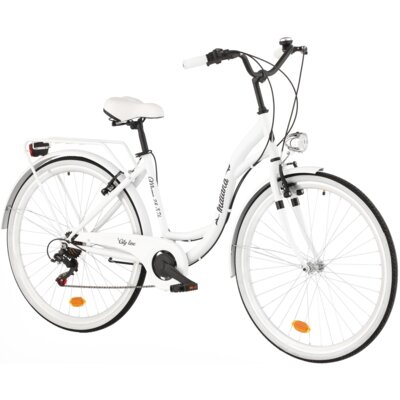 Rower miejski INDIANA Moena S7B 28 cali damski Biały + Koszyk na rower VÖGEL VKS-105 Stalowy