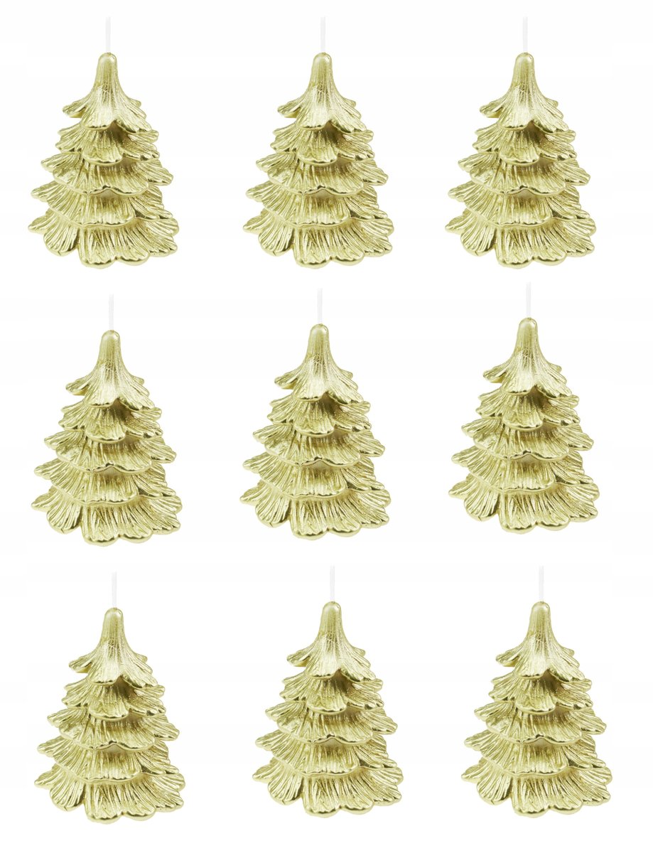 9 x świeczki świąteczne choinka 10 cm cała złota