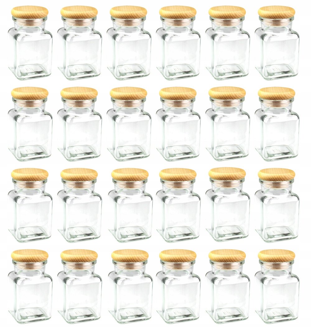 24x Słoiki na przyprawy 150 ml z eleganckim drewnianym zamknięciem