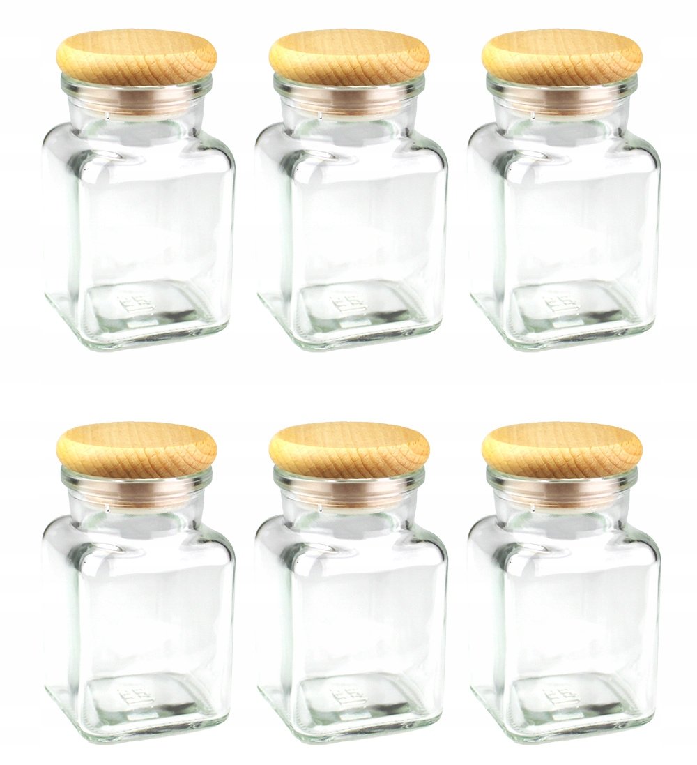 6x Słoiki na przyprawy 150 ml z eleganckim drewnianym zamknięciem