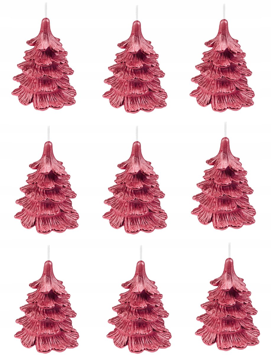 9 x świeczki świąteczne choinka 10cm cała czerwona
