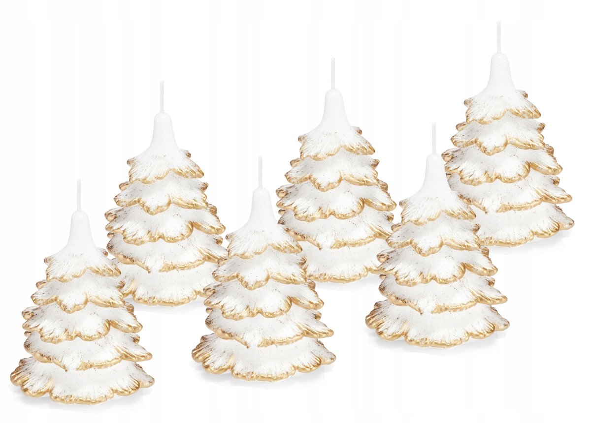 6x świeczki świąteczne choinka 10cm końcówka złota