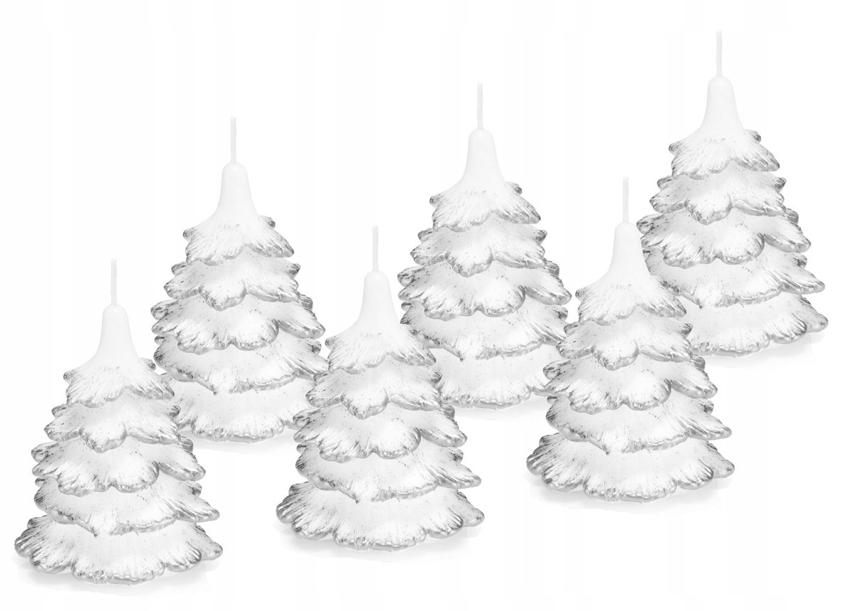 6x świeczki świąteczne choinka 10cm końców srebrna