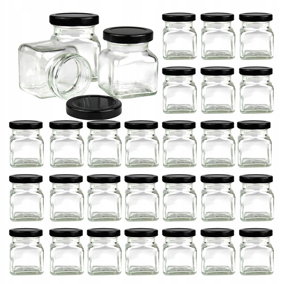 30x pojemniki słoiki słoiczki na przyprawy 120 ml z czarną zakrętką fi 53