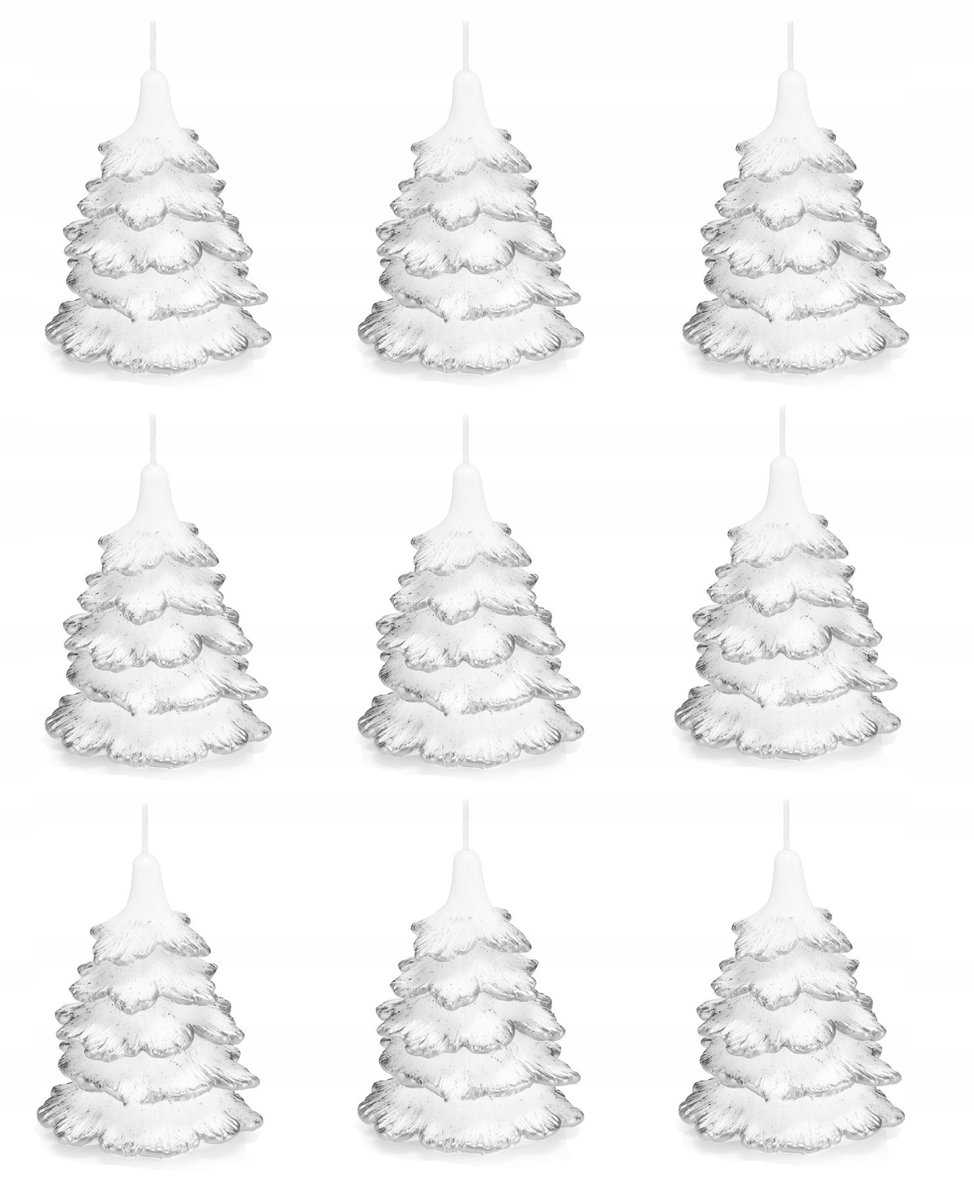 9x świeczki świąteczne choinka 10cm końców srebrna