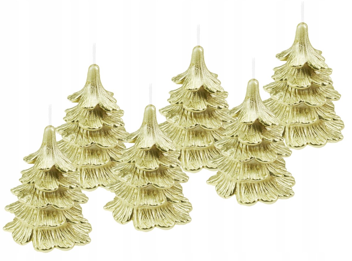 6 x świeczki świąteczne choinka 10 cm cała złota