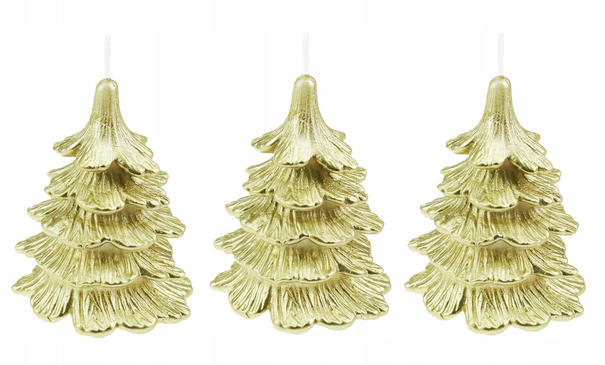 3 x świeczki świąteczne choinka 10 cm cała złota