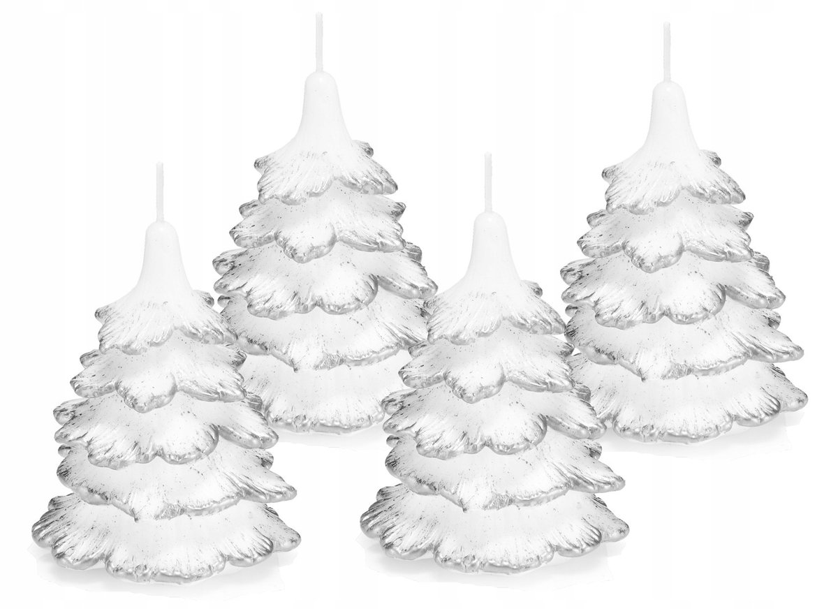 4x świeczki świąteczne choinka 10cm końców srebrna