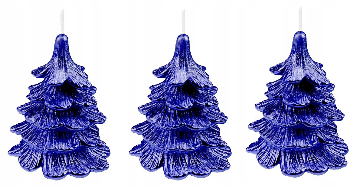3x świeczki świąteczne choinka 10cm cała granatowa