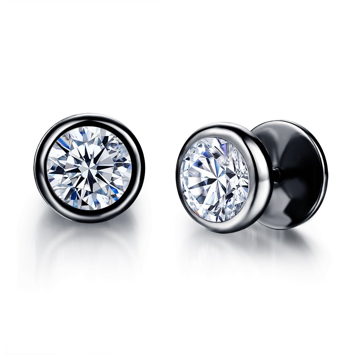 Kolczyki męskie stal chirurgiczna czarne okrągłe wkrętki cyrkonie