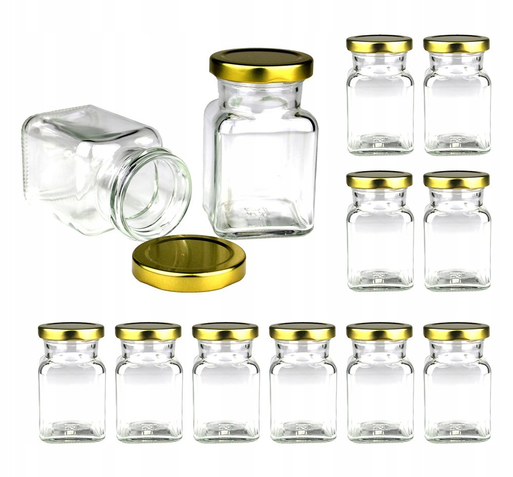 12x pojemniki słoiki słoiczki na przyprawy 150 ml z złotą zakrętką fi 53