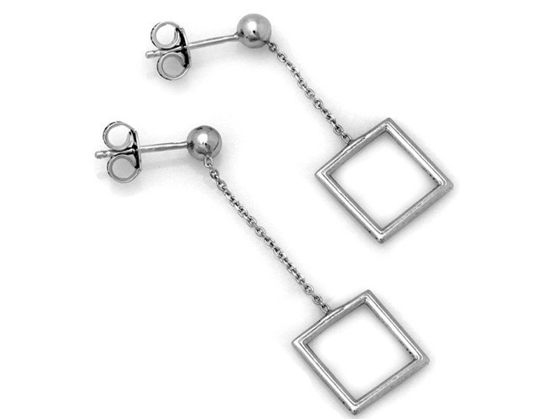 Srebrne kolczyki damskie 925 wiszące kwadraty na łańcuszku sztyfty