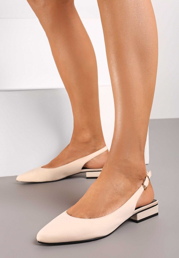 Beżowe Płaskie Sandały z Odkrytą Piętą Zapinane na Sprzączkę Fiolalia