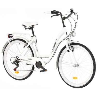 Rower miejski INDIANA Moena S7B 26 cali damski Biały + Koszyk na rower VÖGEL VKS-105 Stalowy