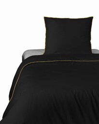 Detexpol Pościel satynowa 140x200 czarna z lamówką z jedną poszewką 70x80 Mako Satin 62