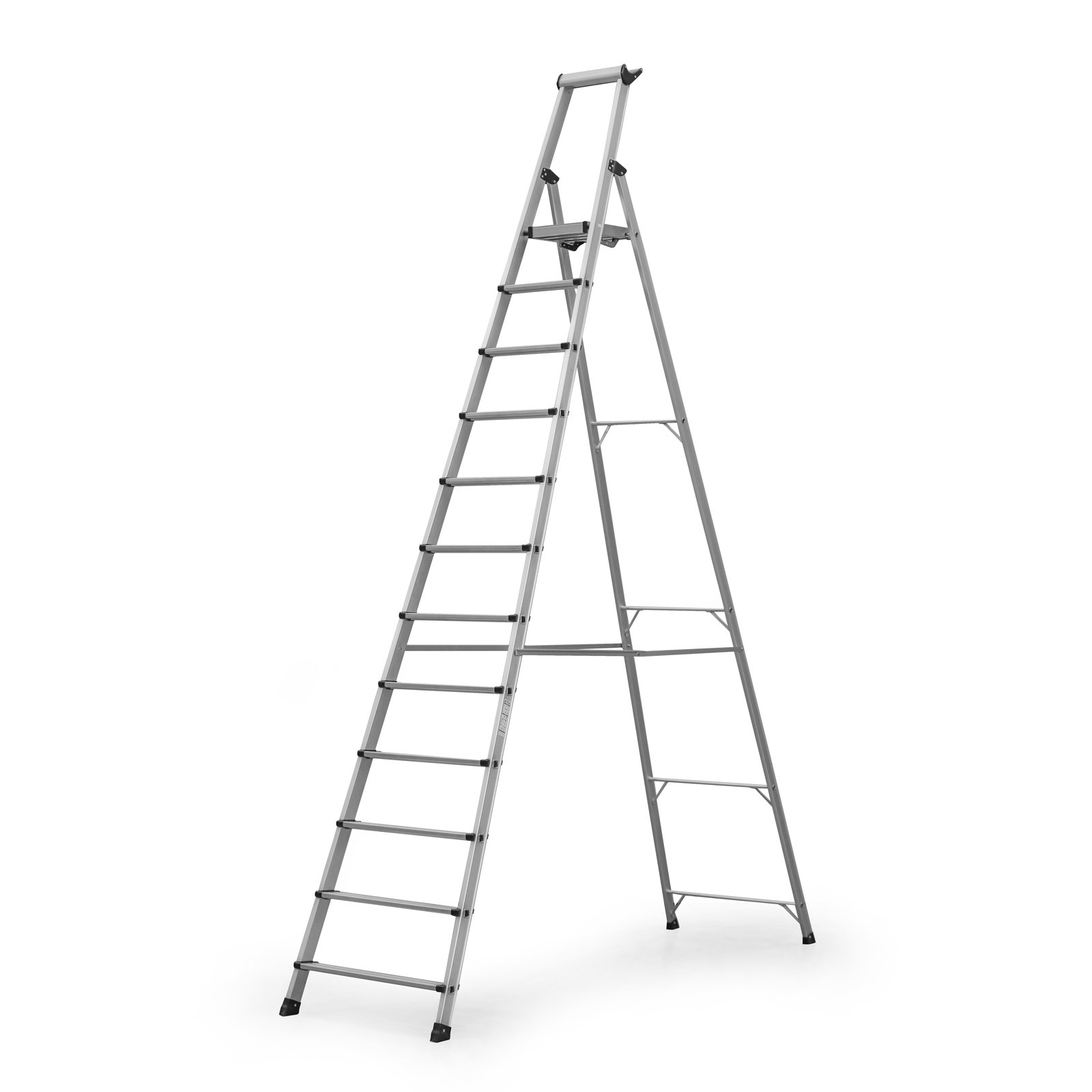 Schody aluminiowe jednostronne z półką, 1x12 stopni, wysokość 2,95 m