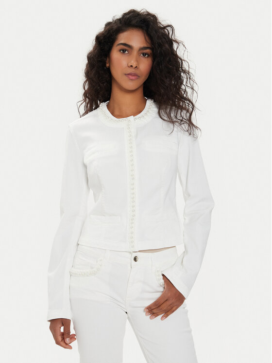 Liu Jo Kurtka jeansowa MA4278 T3489 Écru Slim Fit