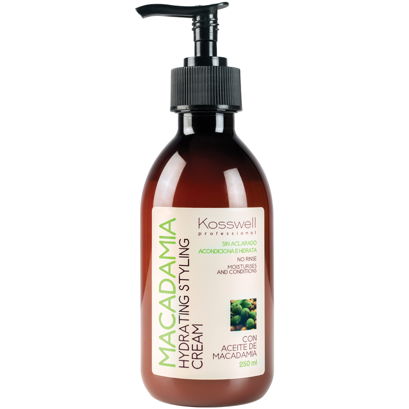 Kosswell Macadamia Hydrating Styling Cream, nawilżający krem do włosów z olejkiem macadamia, 250ml