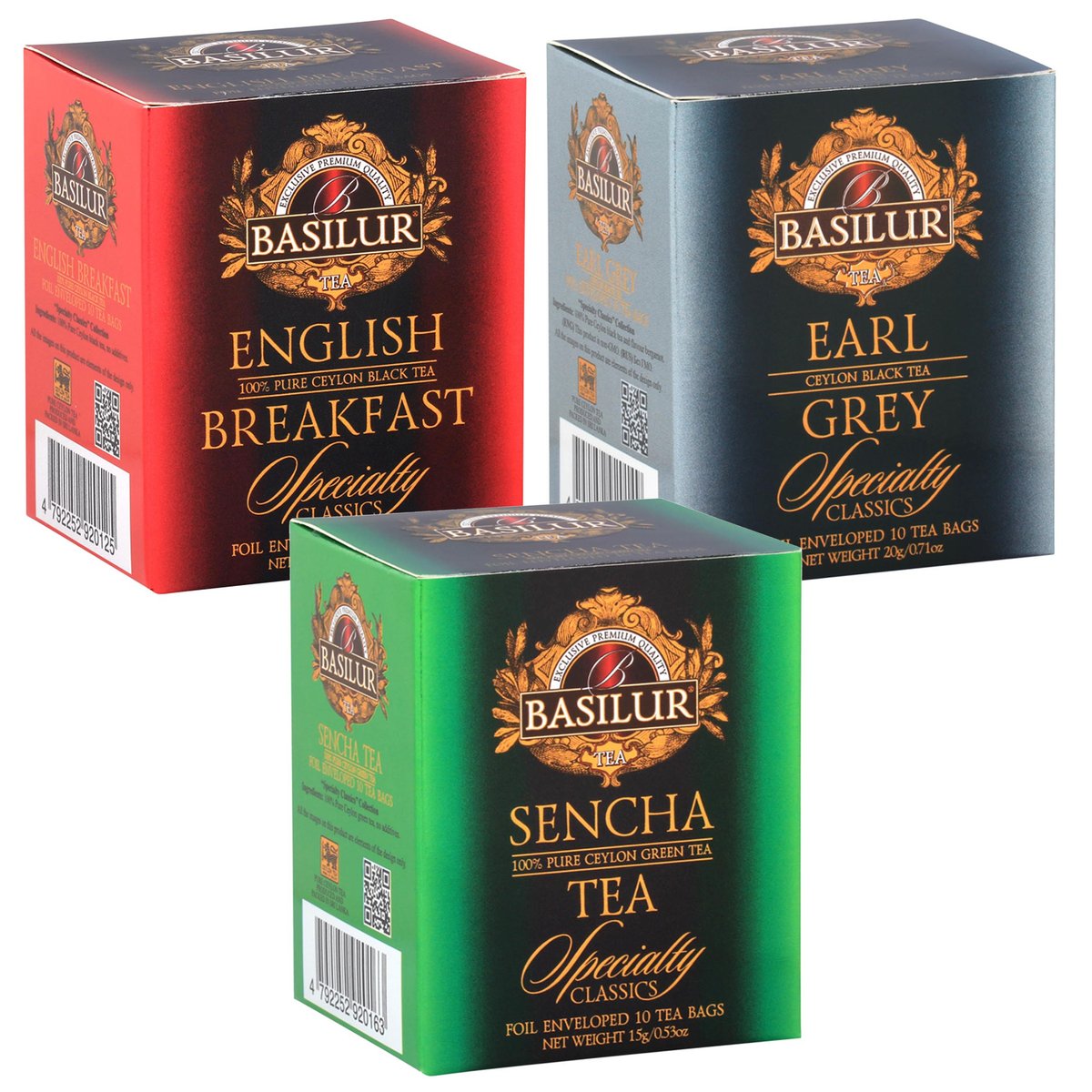 BASILUR Zestaw herbat klasycznych w saszetkach- earl grey, sencha, english breakfast, 3x10 saszetek Uniwersalny