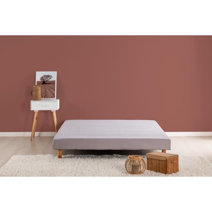 DEKO DREAM Rakenne Tapicerowana podstawa z listew 140 x 190 cm - Szare lite drewno + Stopki