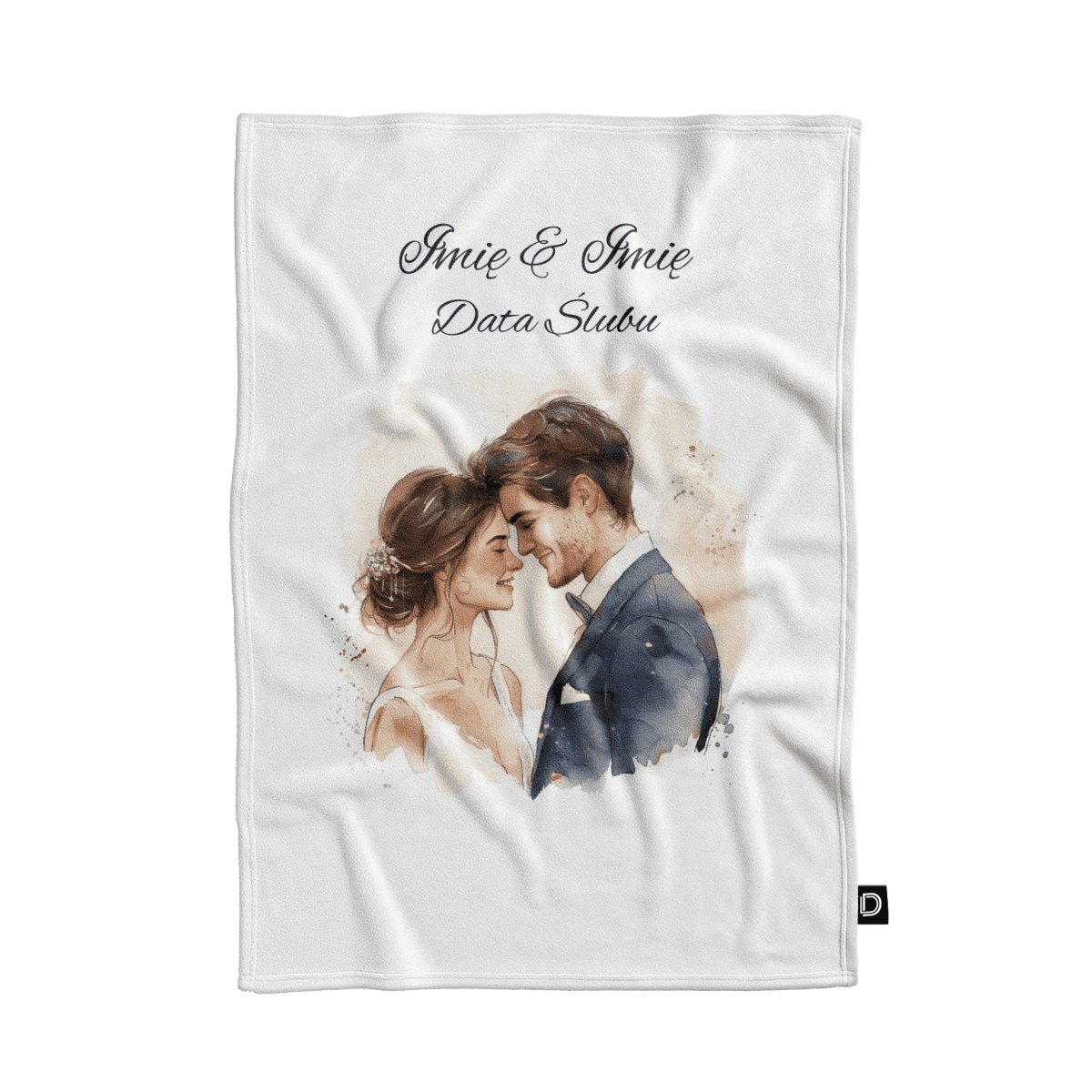 Koc pluszowy ślubny wzór LS14 | młoda para 150 x 200 cm