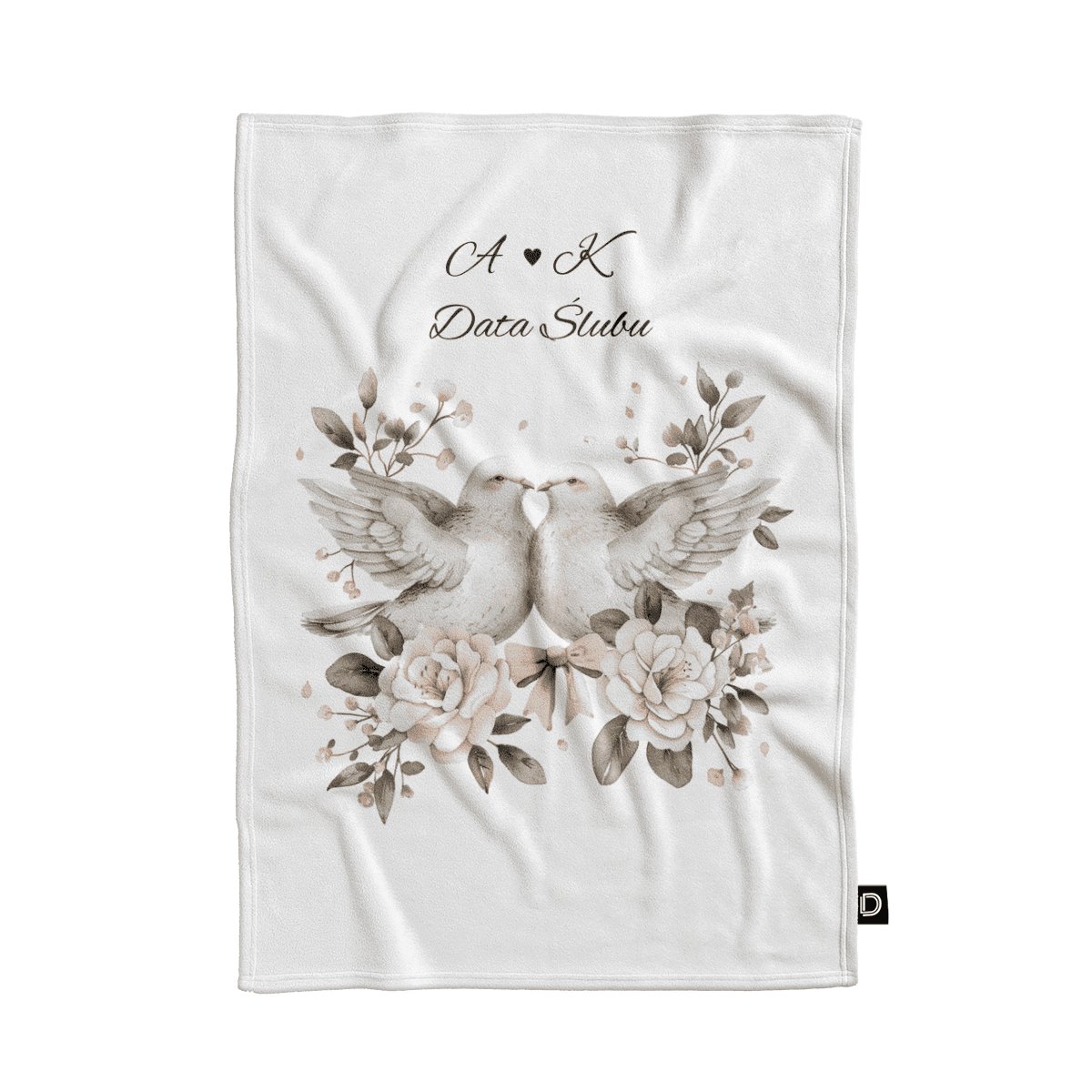 Koc pluszowy ślubny wzór LS28 | gołębie 150 x 200 cm