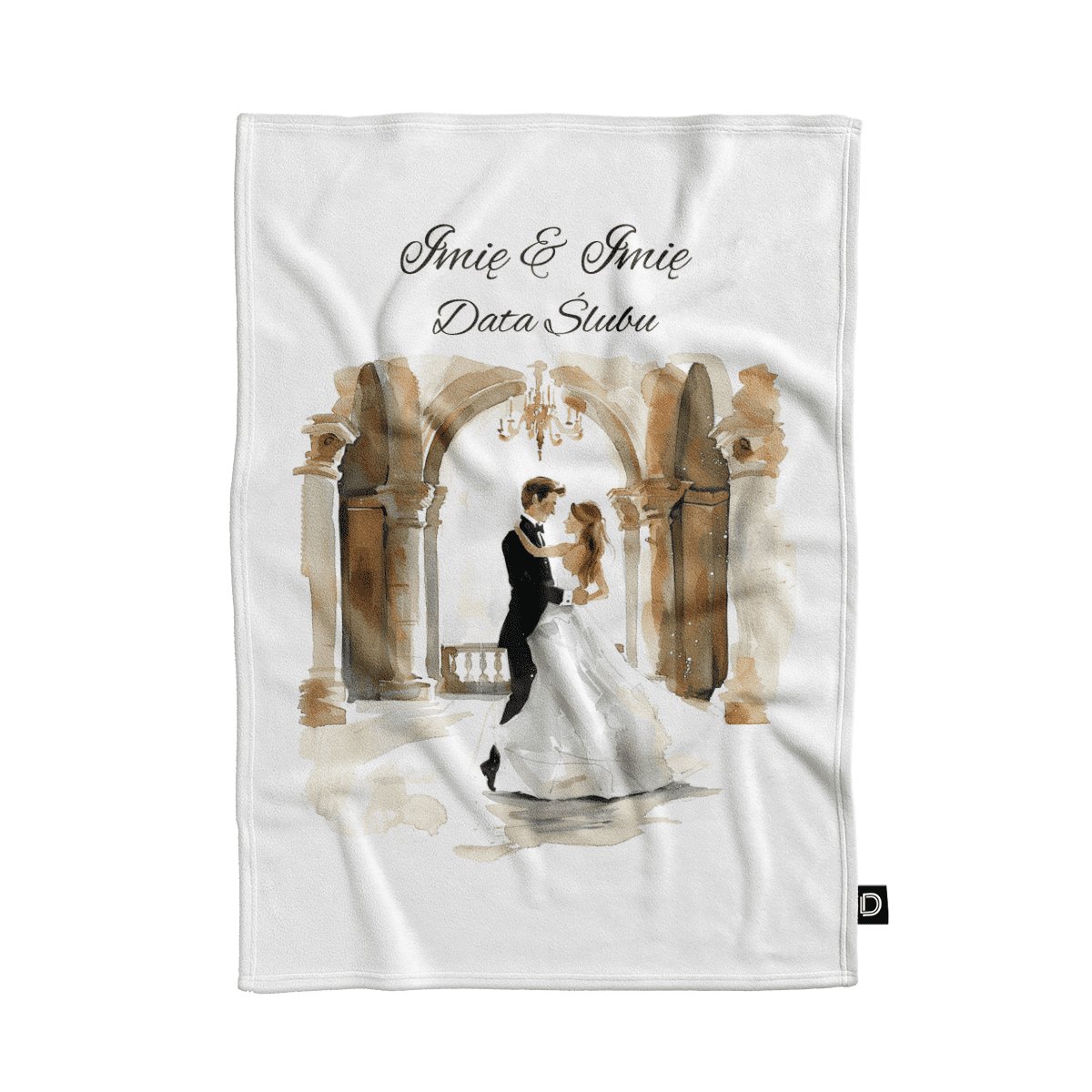 Koc pluszowy ślubny wzór LS27 | tańcząca para młoda 80 x 60 cm