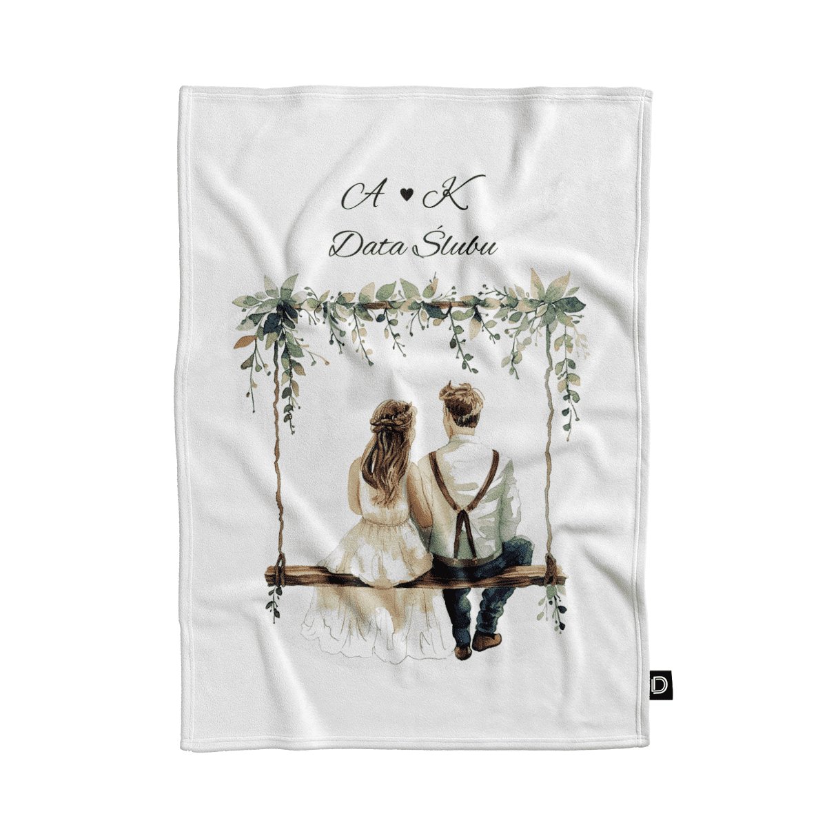 Koc pluszowy ślubny wzór LS24 | rustykalne para młoda 135 x 100 cm