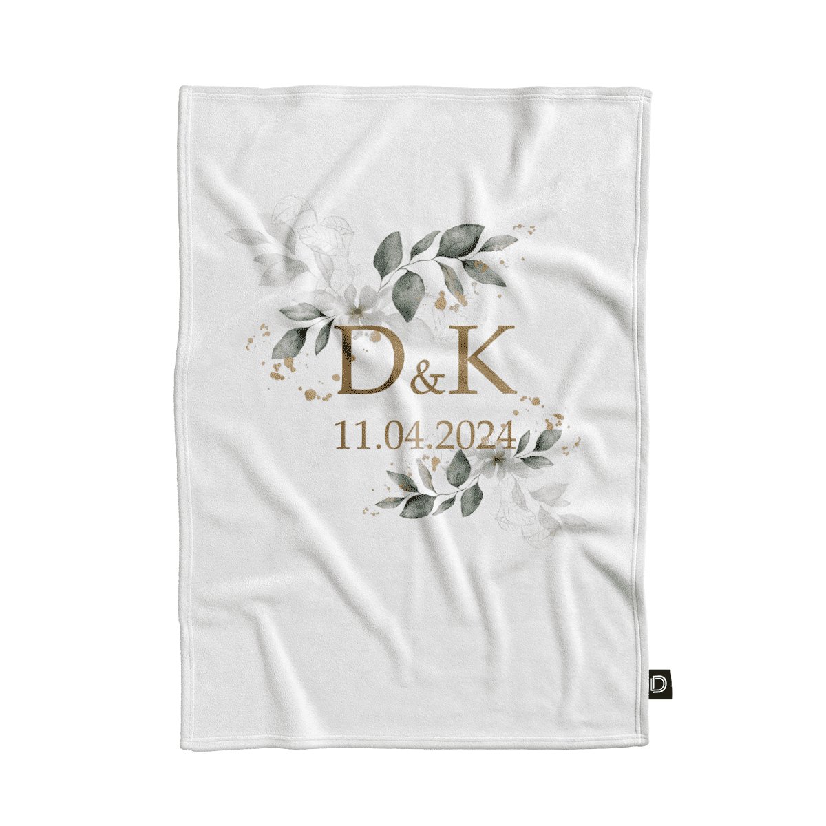 Koc pluszowy ślubny wzór LS07 | subtelne ślubne listki 80 x 60 cm