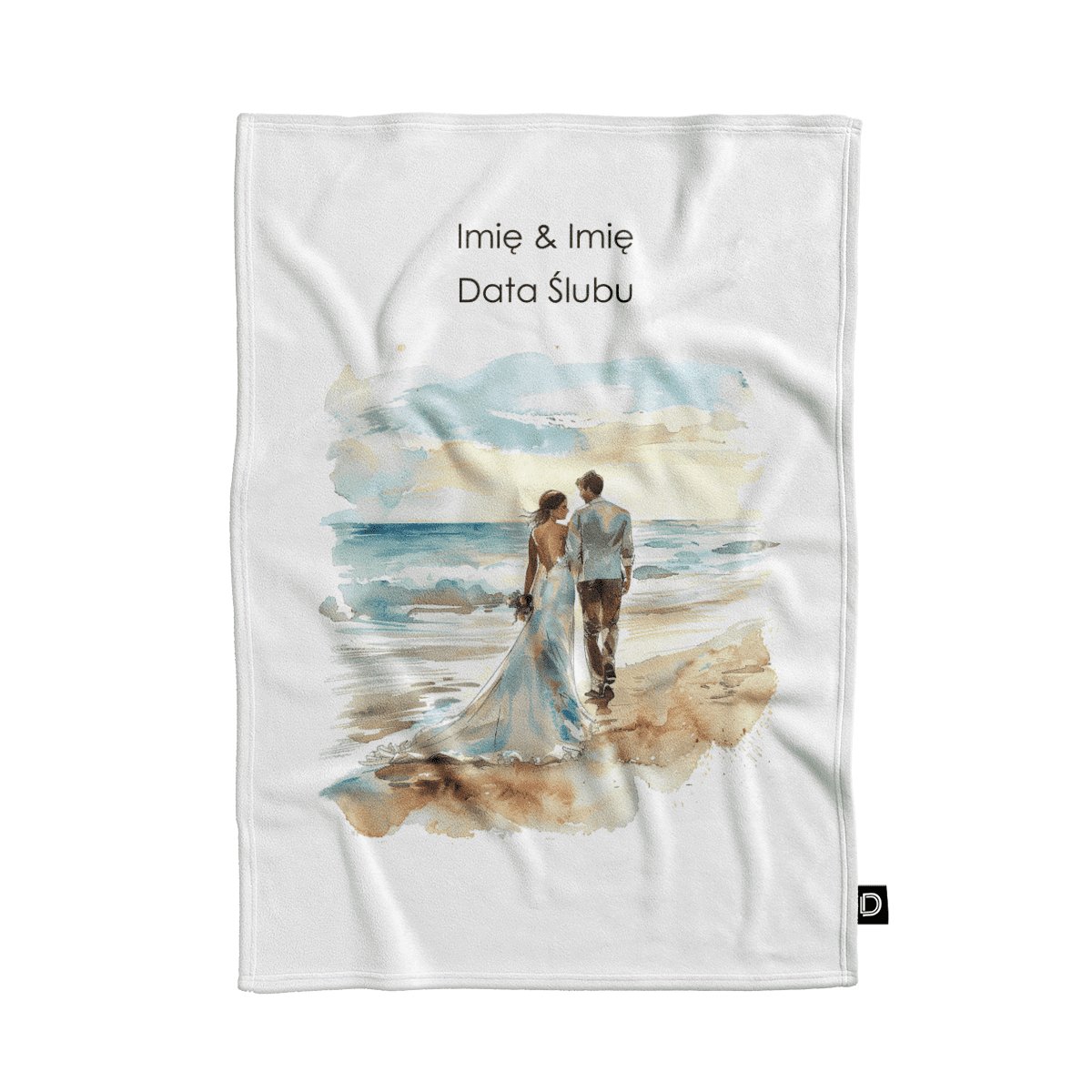 Koc pluszowy ślubny wzór LS25 | nowożeńcy na plaży 80 x 60 cm