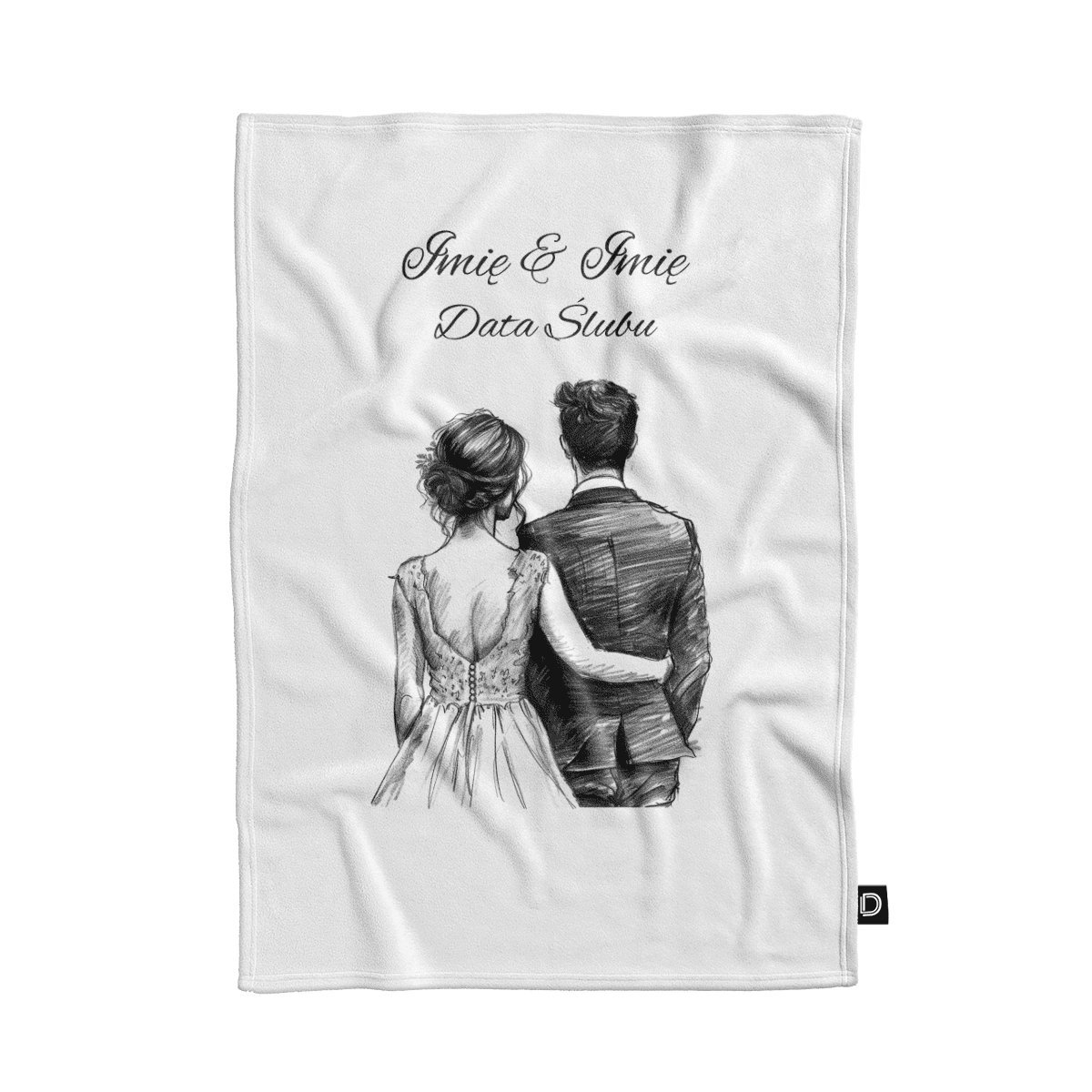 Koc pluszowy ślubny wzór LS20 | młoda para szkic 135 x 100 cm
