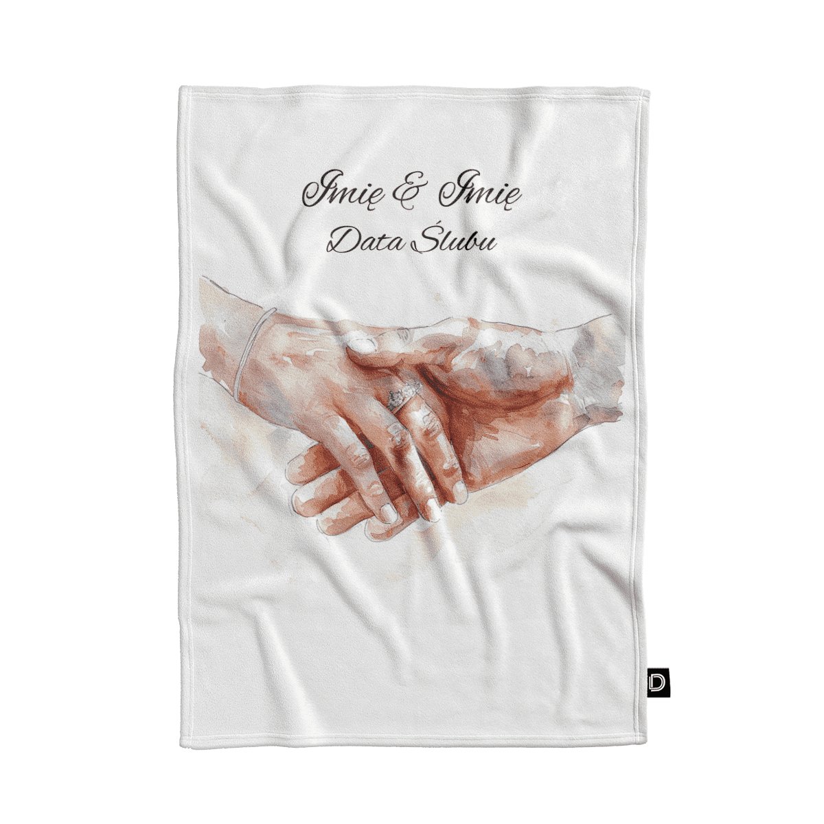 Koc pluszowy ślubny wzór LS11 | akwarelowe dłonie 150 x 200 cm