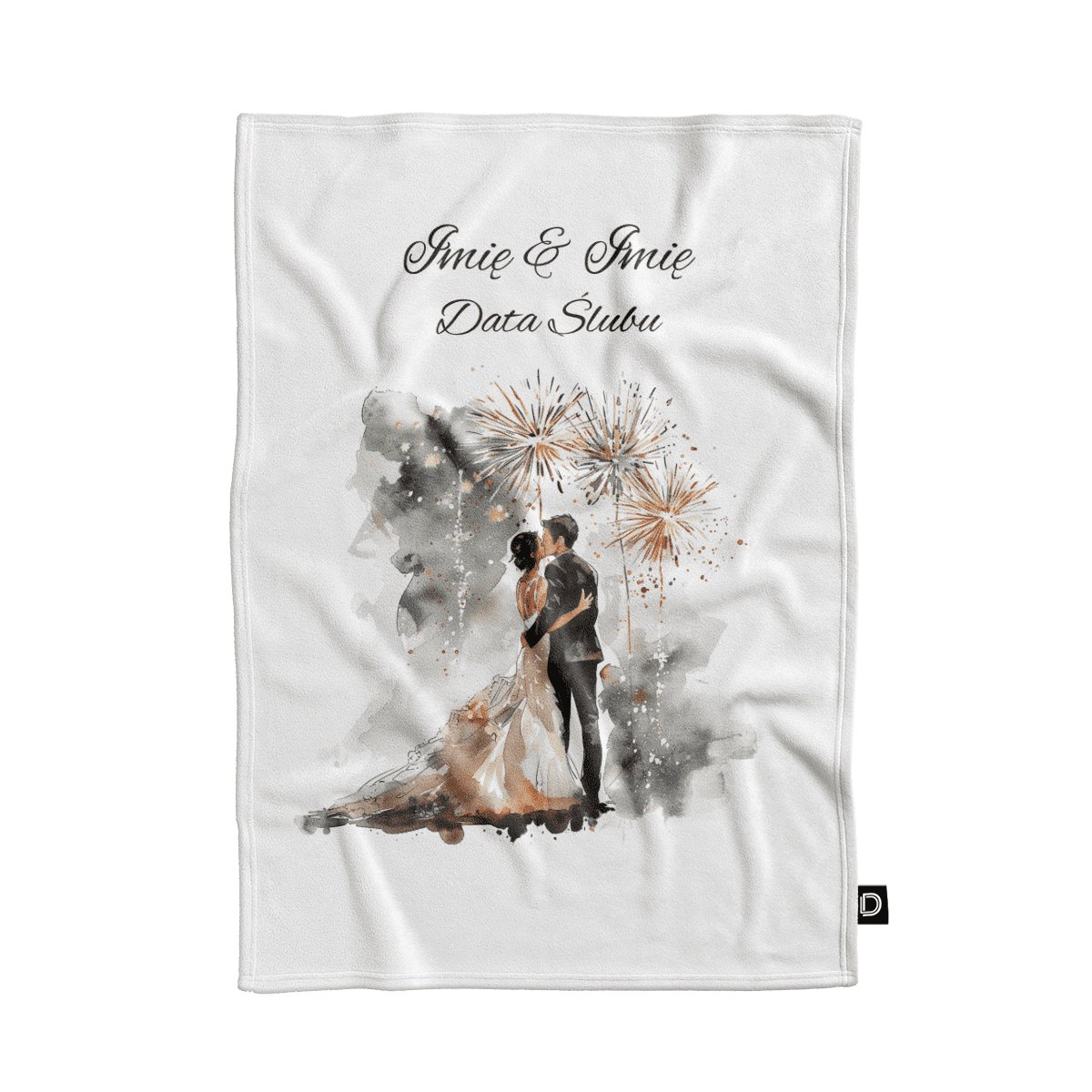 Koc pluszowy ślubny wzór LS12 | nowożeńcy 135 x 100 cm