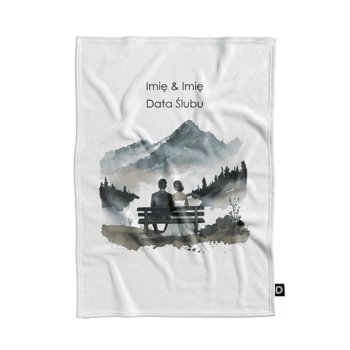 Koc pluszowy ślubny wzór LS22 | para młoda w górach 135 x 100 cm