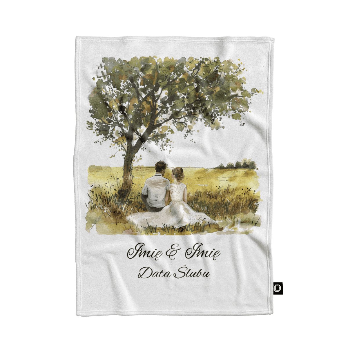 Koc pluszowy ślubny wzór LS26 | para młoda na polanie 80 x 60 cm