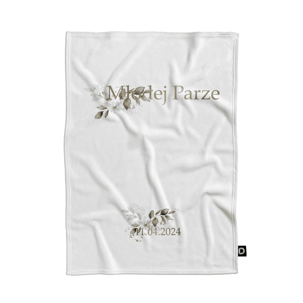Koc pluszowy ślubny wzór LS31 | złota młoda para 80 x 60 cm