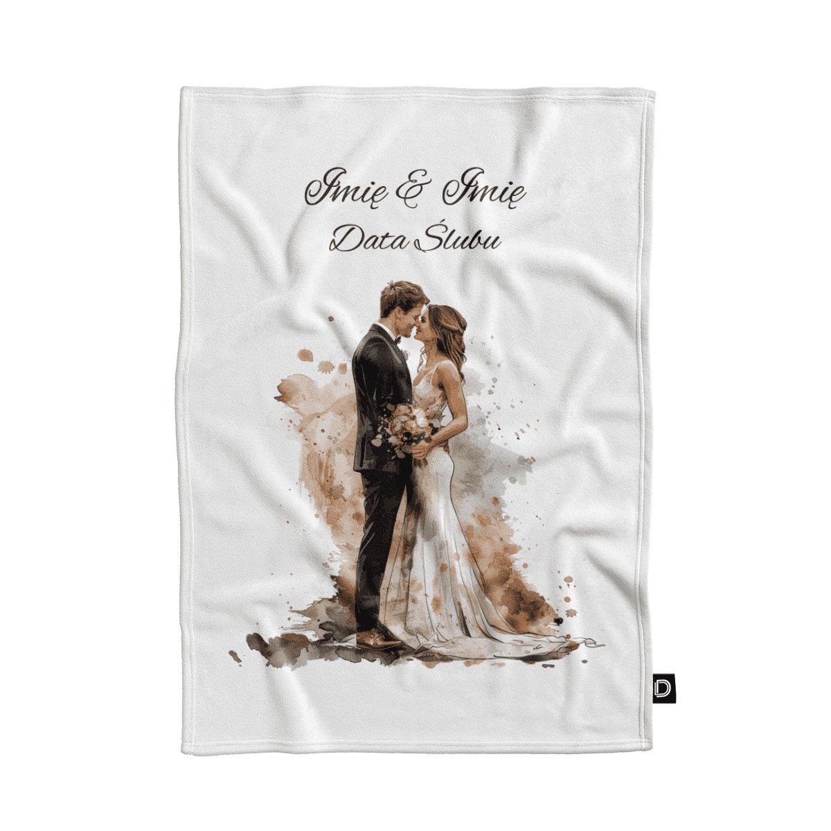 Koc pluszowy ślubny wzór LS08 | akwarelowa młoda para 80 x 60 cm