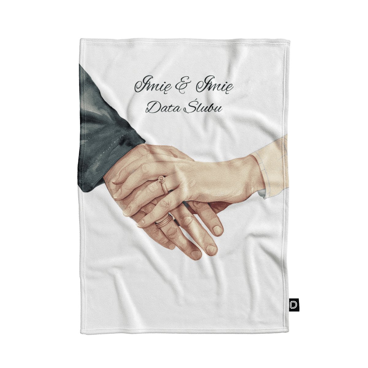 Koc pluszowy ślubny wzór LS10 | splecione dłonie 135 x 100 cm