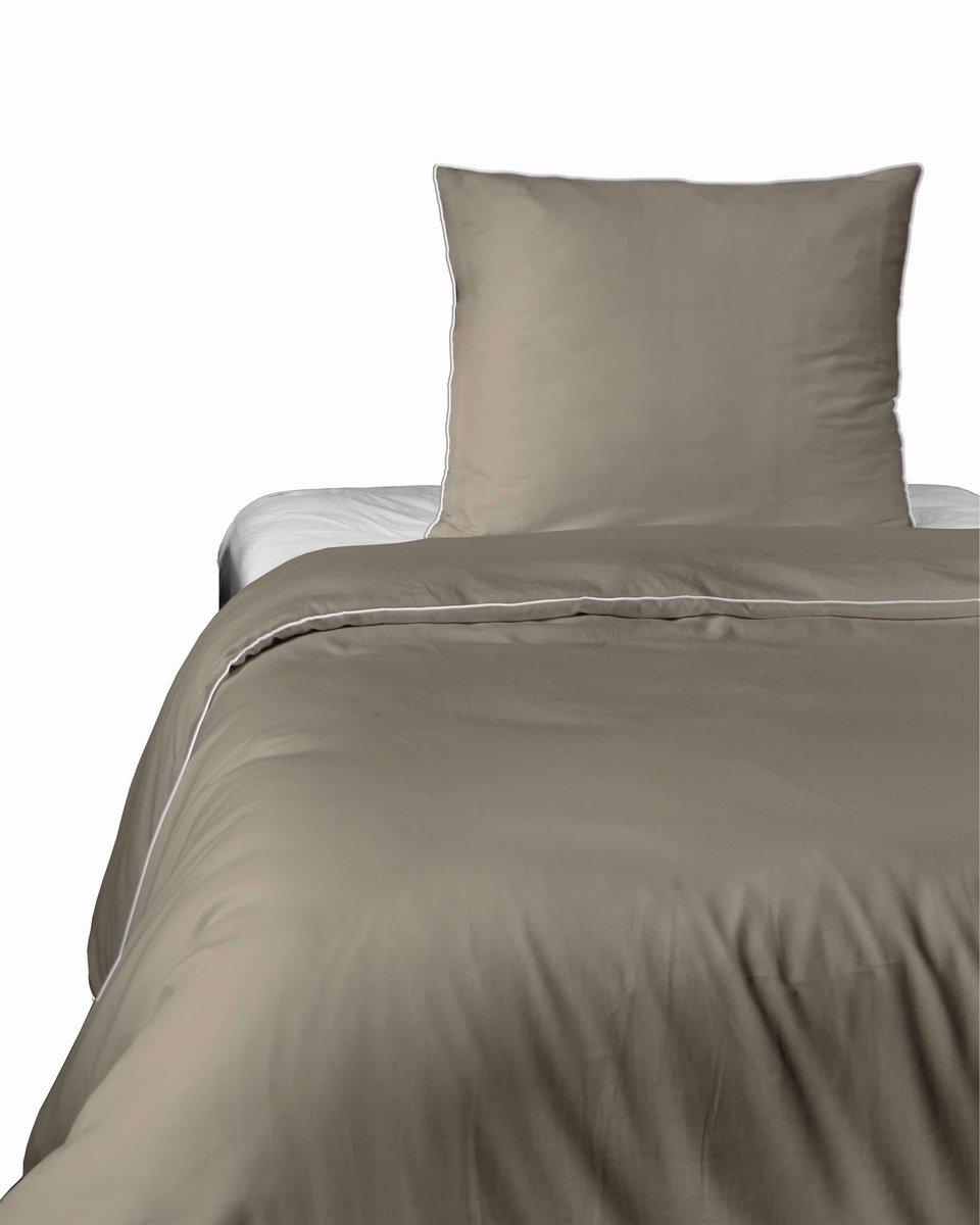 Pościel satynowa 140x200 taupe z lamówką z jedną poszewką 70x80 Mako Satin