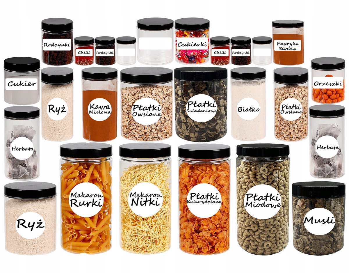 Pojemniki na żywność słoik zestaw kuchenny 26 sztuk + etykiety