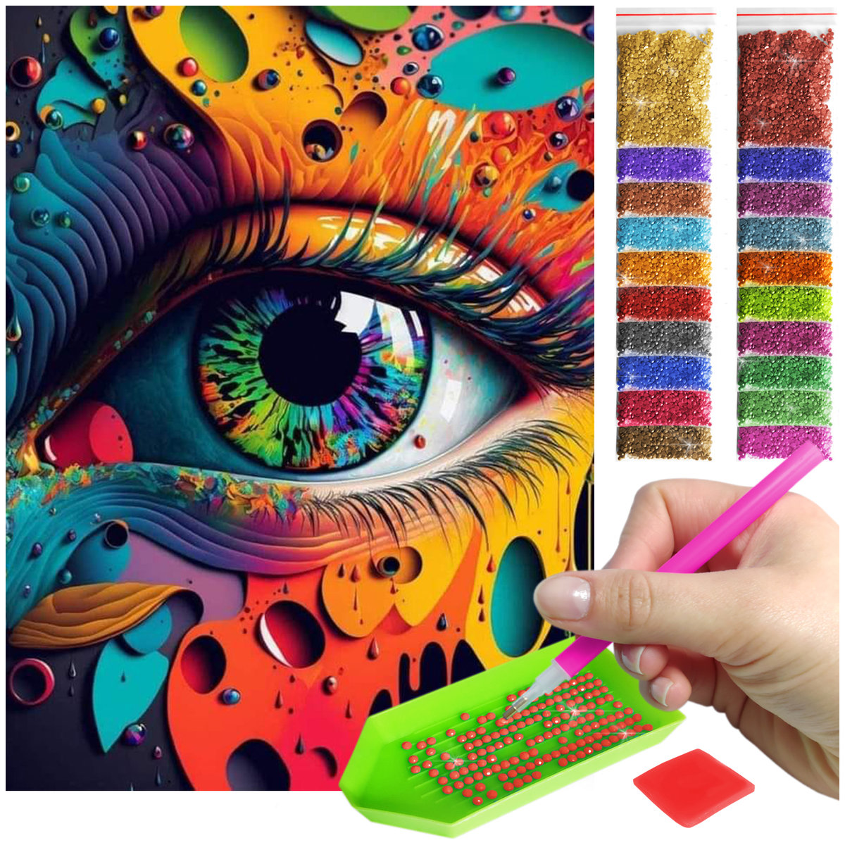 Haft Diamentowy ARTULIO, Obraz DIY 5D, Diamond Painting, Mozaika Diamentowa 30X40cm (Kolorowe Oko) + Zestaw Akcesoriów